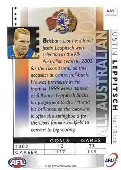 2003 Select XL AFL - All Australian #AA5 Justin Leppitsch Back